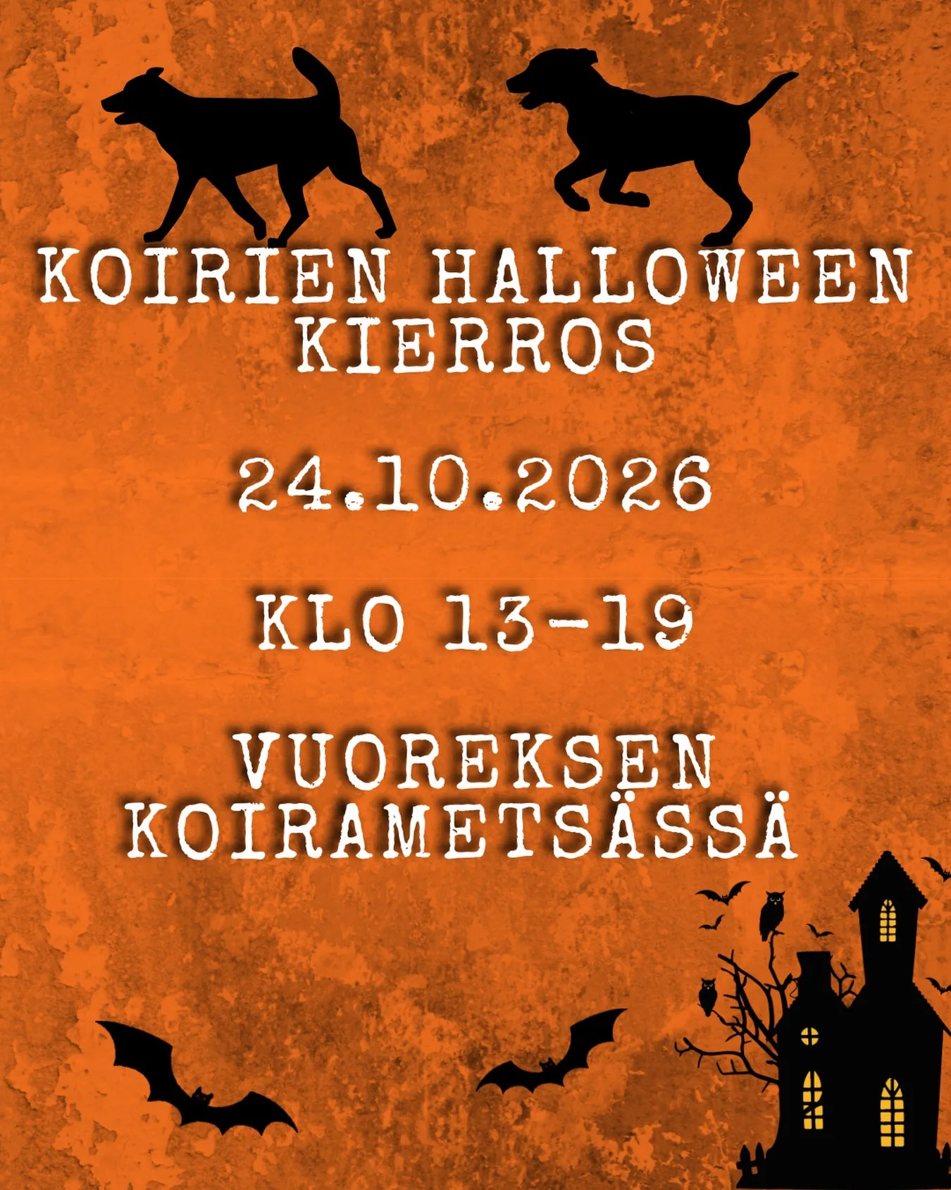 🎃KOIRIEN HALLOWEEN KIERROS STARTTAA JÄLLEEN🎃Tervetuloa Koirien halloween-kierrokselle Vuoreksen koirametsään 24.10. Klo 13-19🐾.Joka vuosi luvassa on uusi halloween-mysteeri ja uusi teema, joka vie koirakot aina uudenlaiseen seikkailuun🎃.Kierros on koiralähtöinen, eikä
Koiria pelotella, vaan kierros rakentuu ihmisten ja koirien yhteisten pulmien sekä tehtävien ratkomisesta. Koirakot myös lasketaan kierrokselle porrastetusti, jotta metsässä olisi mahdollisimman rauhallista ja jokainen voisi keskittyä omaan seikkailuunsa🐾.Vaikka kierros on suunniteltu koiria ajatellen, ihmisille saattaa olla luvassa hieman jännittävämpi kokemus, joten kierros on K-12. 🎃Ennakkoon ilmoittautuneille kierros on 10€ ja paikanpäällä maksaville 12€. Peruutukset viimeistään 48h ennen tapahtumaa, muutoin velotetaan 100% korvaus. Ilmoittautuminen aukeaa pian🐾.Lisätietoja tapahtumasta tippuu joka viikko, joten pysykää kuulolla🎃.#tampere #koirienhalloween #meidänlemmikit #eläinlähtöisyys #koirat